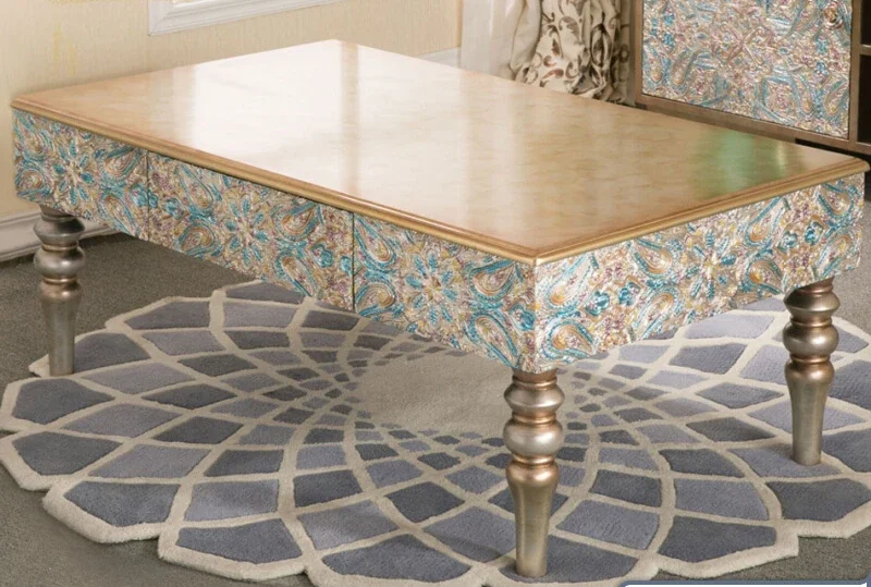 Fashion Creative Carved Rectangular Coffee Table Neoclassical Style Coffee Table Table-Console Tea Making Table