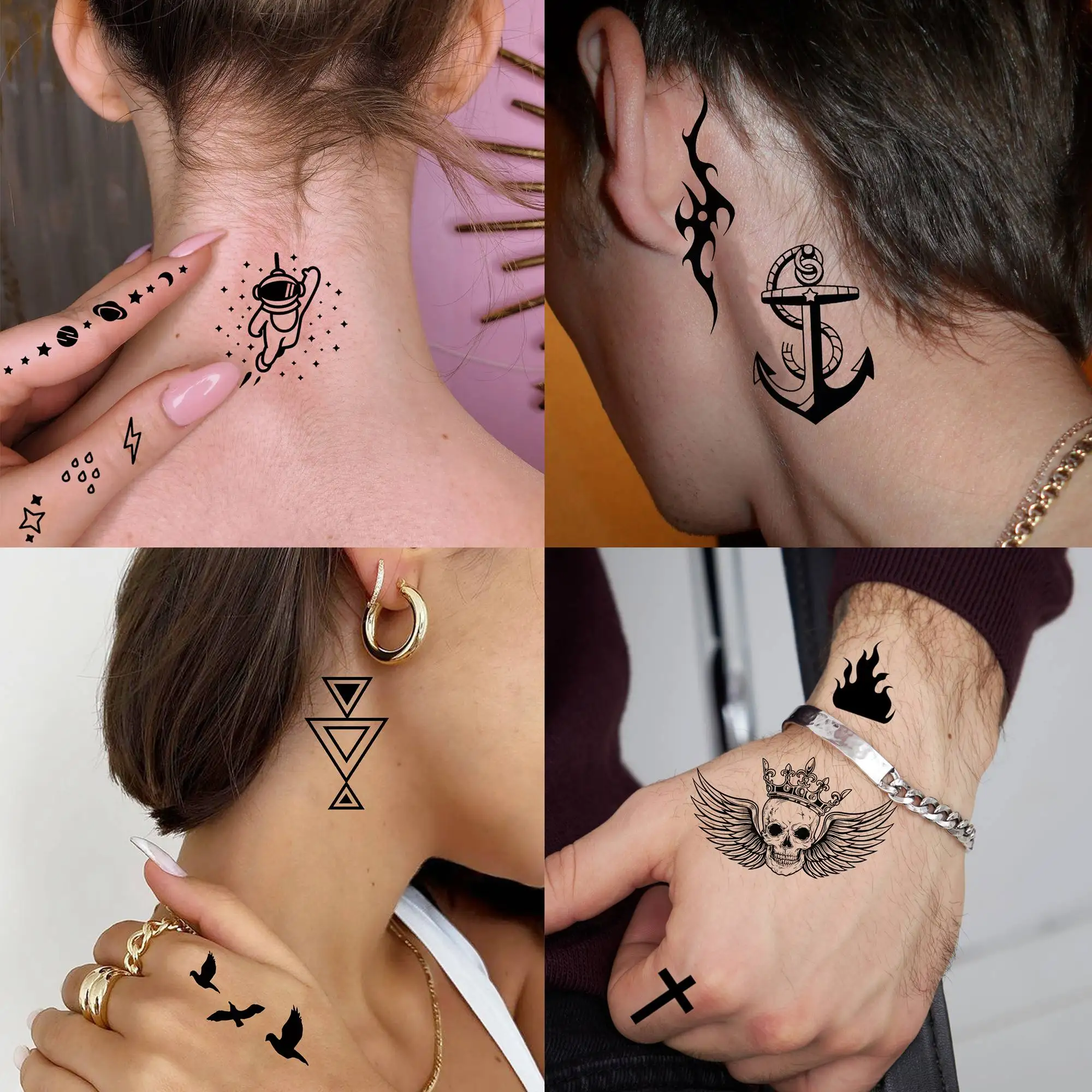 15 Blatt kleine temporäre Tattoos für Frauen, Erwachsene, Hände, Hals-Tattoo-Aufkleber, winziges frisches Muster, Mond, Schmetterling, gefälschte Tattoo-Paste