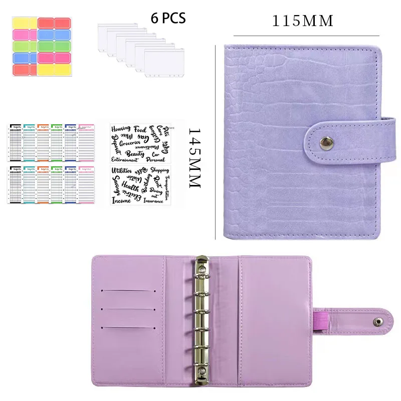 

New 6 Hole Binder Pockets Plastic Binder Zipper Money Saving Envelope A7 Binder Budget Planner Notebook Covers Folder Colored