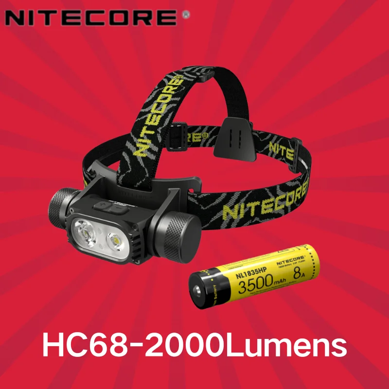 

NITECORE HC68 USB Rechargeable LED Headlamp SST 40-W LED 2000Lumens Auxiliary Red Light With NL1835HP Battery Camping Lantern