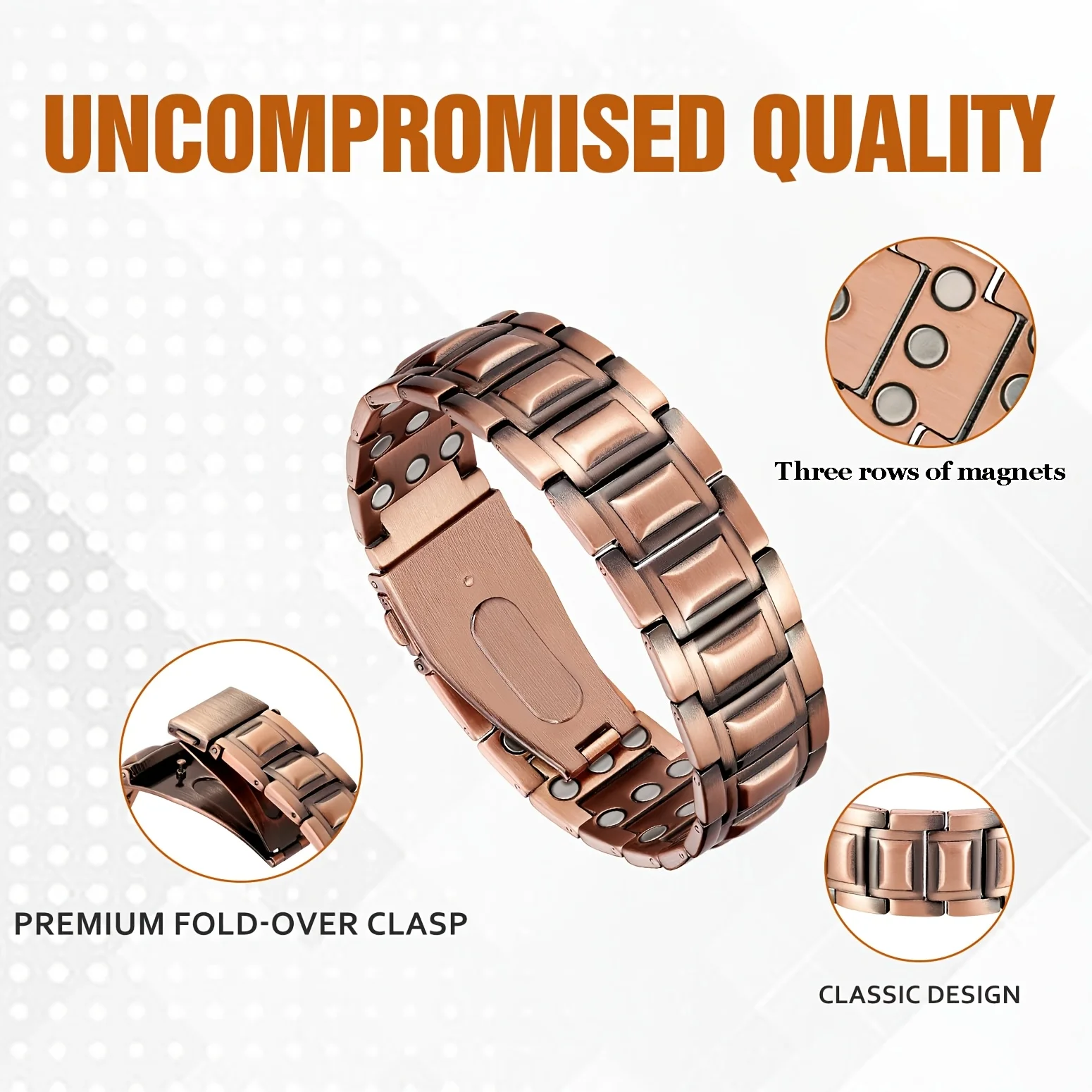 Pure Copper Men's Bracelet, Adjustable Copper Chain Bracelet with Butterfly Clasp, Comes with a Free Size-Adjustment Tool