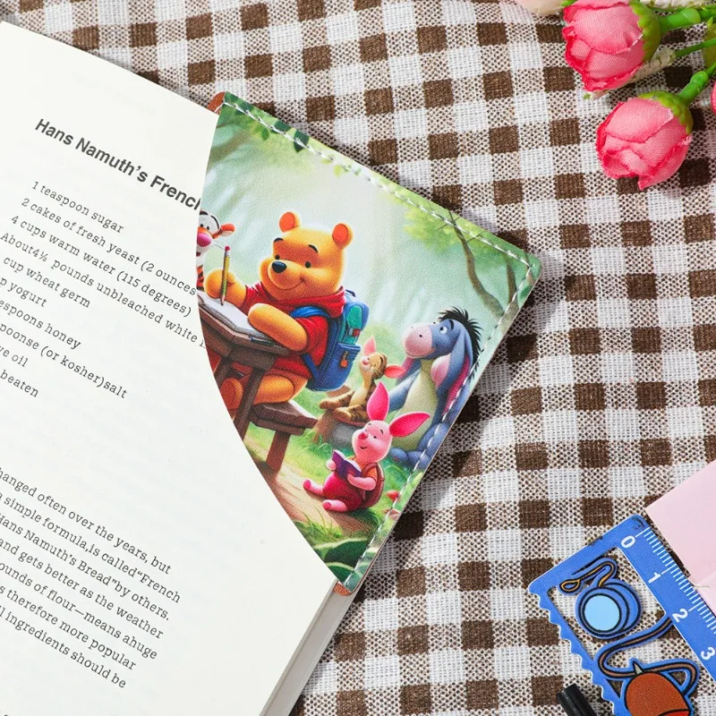 Cute Disney Pooh Bear Leather Bookmark Anime Action Figure Collectible Stationery Gift for Book Lover Student Anime Fans