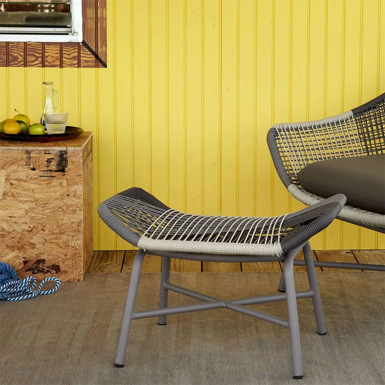 

Modern Living Room Footstool Garden Furniture UV Protection Waterproof Aluminum Frame Rope Woven Outdoor Stools Ottomans