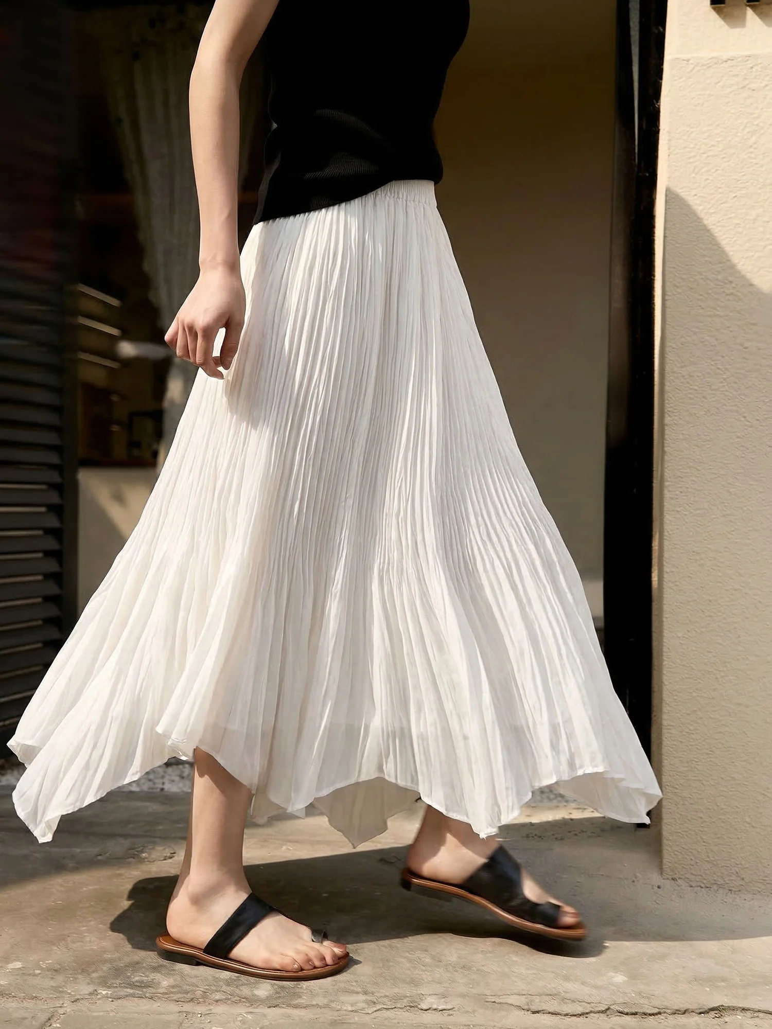 

Элегантная белая юбка А-силуэта с высокой талией и плиссированным драпированием для женщин, летняя, стройнящая, многоярусная, для повседневной носки
