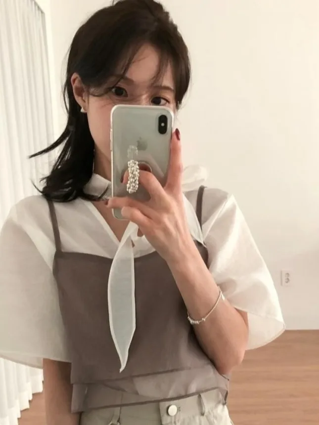 

Women's Tank Top Summer Outdoor Wear Korean Faion Design Double Layer Single Row Button Me Layering ort Sle Top