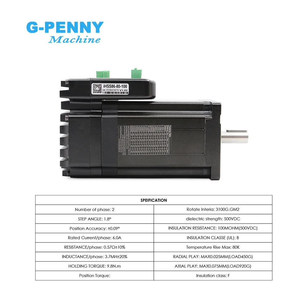 G-Penny JMC Nema34 9.8Nm 6.0A Integrated Stepper Servo Motor With Driver Closed Loop 24-80v Hybrid Servo Stepper iHSS86-80-100