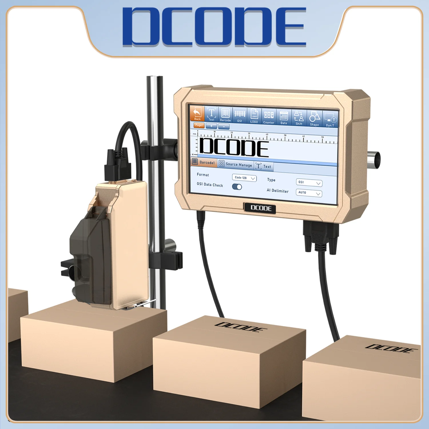 Dcode prx1000 impressora jato de tinta on-line, tela capacitiva de 6.5 polegadas, impressora jato de tinta térmica, texto, código de barras, data de validade, codificador de número de lote