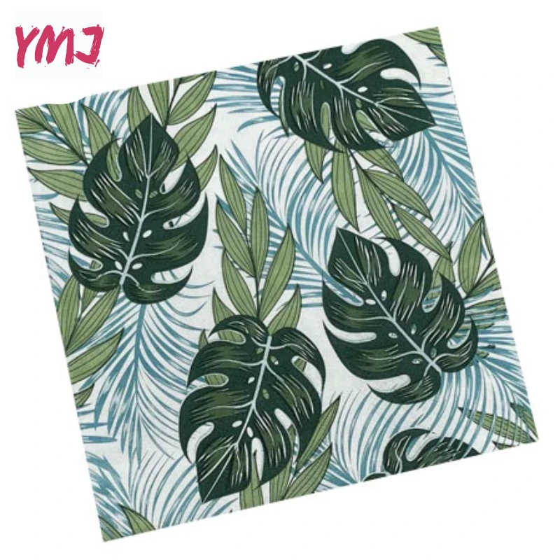 Colourful Printed Napkins 2 Layers of Green Leaves Square Paper Napkins Disposable Decorative Table Setting Coffee Shop Napkins