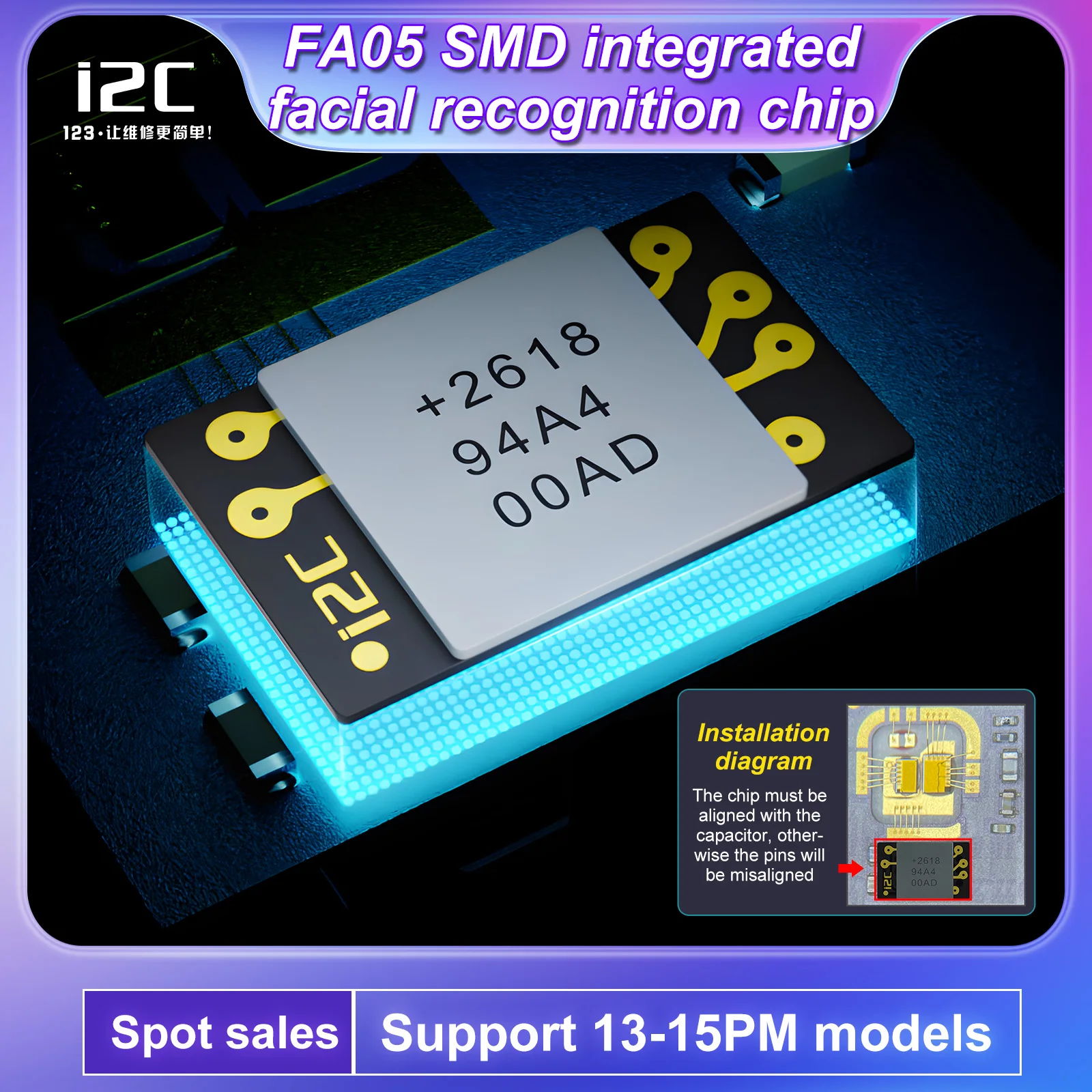 I2C FA05ชิปวงจรรวมจุด A037เมทริกซ์ชิป IC สำหรับ iPhone X-15 Pro iPad Pro 3 4 Face ID ซ่อมแซม MC14 i6S