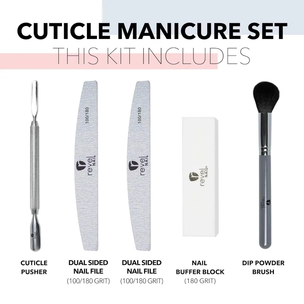 ชุดเครื่องมือ - ชุดทาเล็บด้วยผงจุ่มและเจล, พร้อมที่กดหนัง, ตะไบเล็บ, บัฟเฟอร์, แปรงแป้งและกล่องกรรไกรตัดเล็บ, มานี