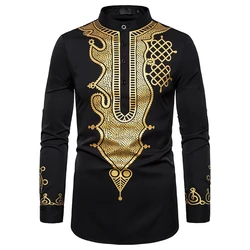 Mens Stylish African Bronzed Printed Shirt Printed Totem Long Shirt African Wind Shirt