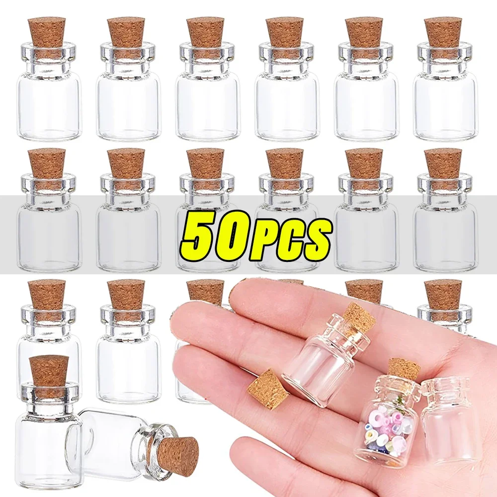 50/10Pcs Mini Clear Glass With Cork Transparent DIY Art Craft Message Bottle Empty Wishing Bottles Xmas Wedding Party Decoration