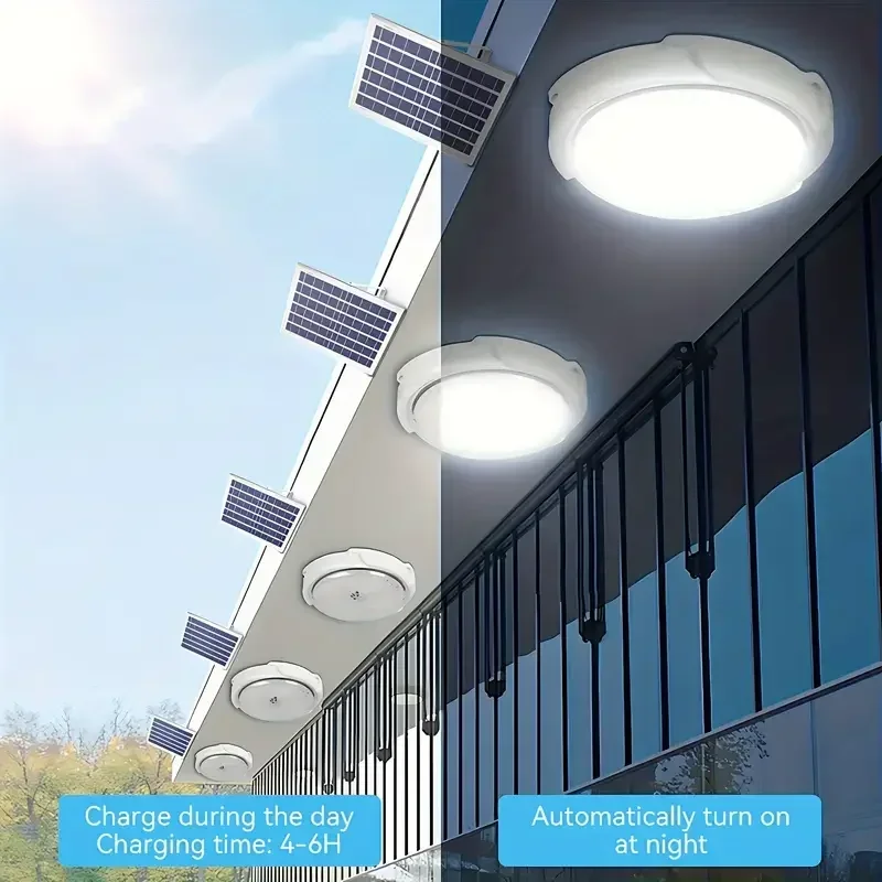 

1 Pack Solar Powered Ceiling Light with Remote Control Outdoor Lighting Solution for Indoor Porch Balconies and Gardens