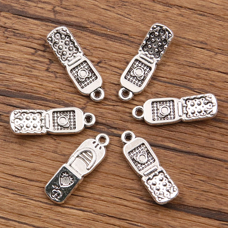 10PCS 9*27mm Picture Color Cellphone Mobile Charms Pendant Metal Alloy DIY Necklace Bracelet Earrings Marking