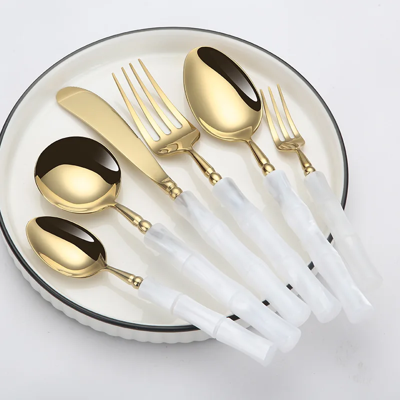 

LMM stainless steel steak knife and fork white acrylic bamboo handle western tableware