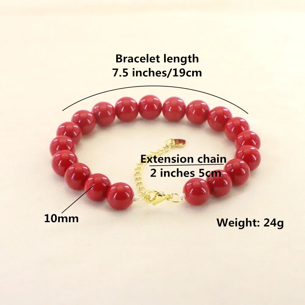 Red Coral Bracelet for Women Jewelry Smooth 4-10mm Glass Beaded Extend Bracelet Bangle Yoga Can Be Used As A Keyring Vintage