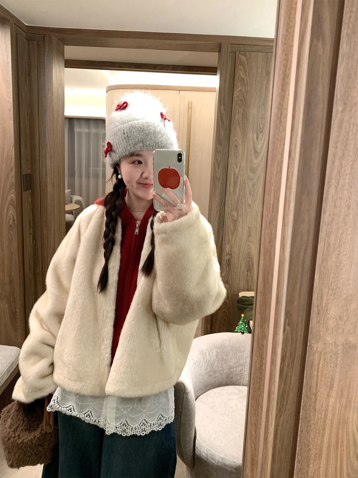 

LL Экологически чистый норковый мех Jaet Свободный крой из интегрированной кожи и меха Теплая верхняя одежда для поездок на работу Long Sve с застежкой-молнией