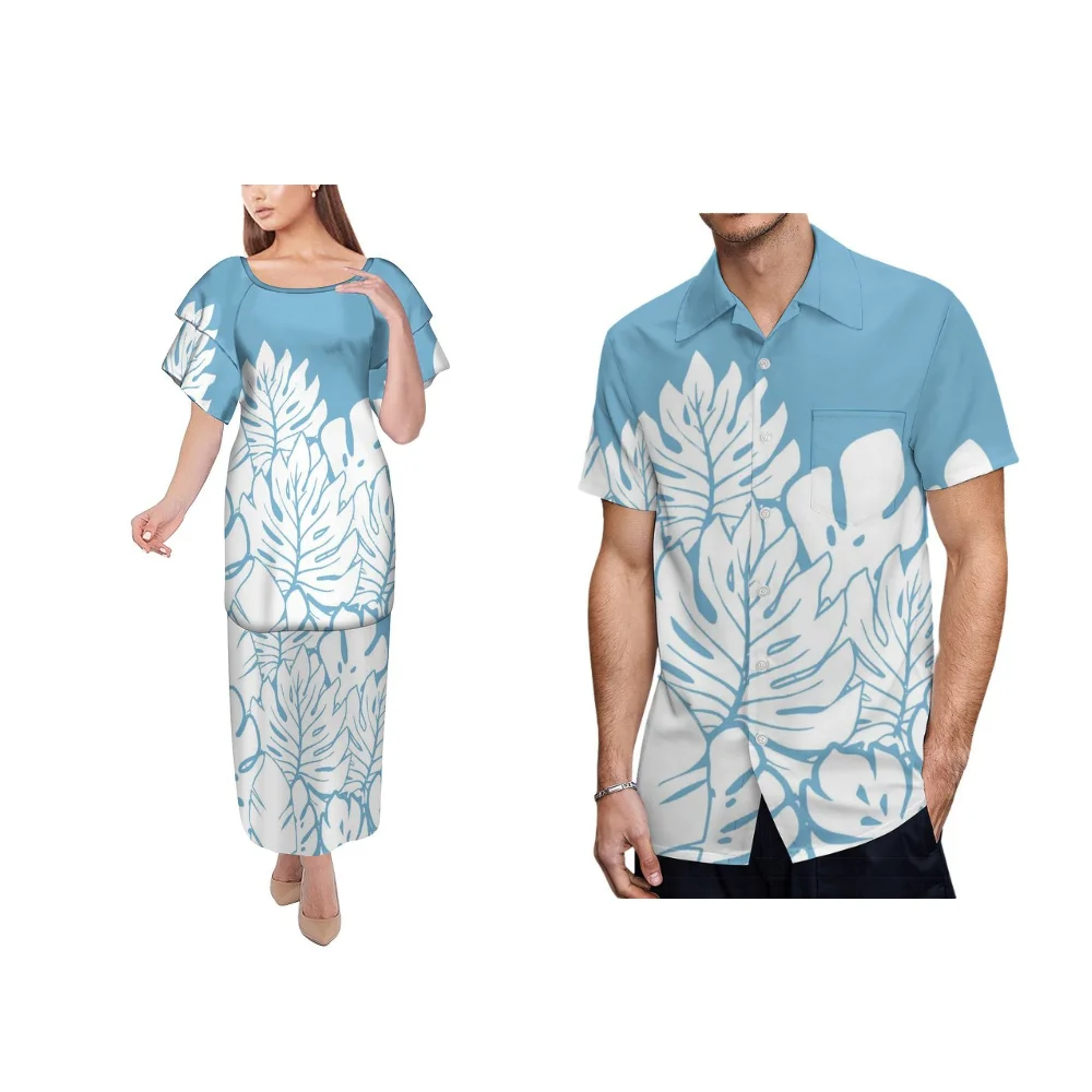 Couple Banquet Dress Custom Samoa Club Fashion Couple Set Dress Shirt Designed In Traditional Polynesian Print Pattern