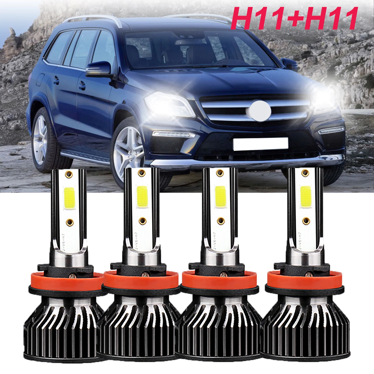 

Roadsun 4 шт. светодиодные фары Combo H11 Hi/Lo Beam 150 Вт 6000 К ультра белые чипы COB супер яркие 22000LM обновление автомобильного освещения