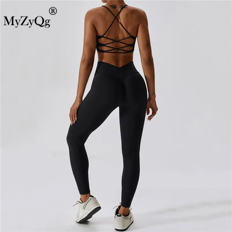 MyZyQg Women 2 Pcs Set Yoga Pilate Bra Seamless Beauty Back Leggings Running Sports Underwear Quick Dry Tight Fitness Pant Suit