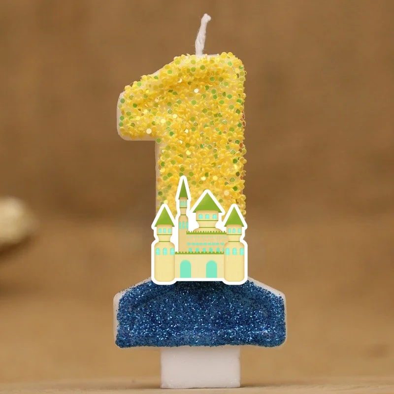 Cartoon Princess Castle Digital Candle Number 0-9 Kids Birthday Cake Decoration Supplies Anime Party Accessories Supplies