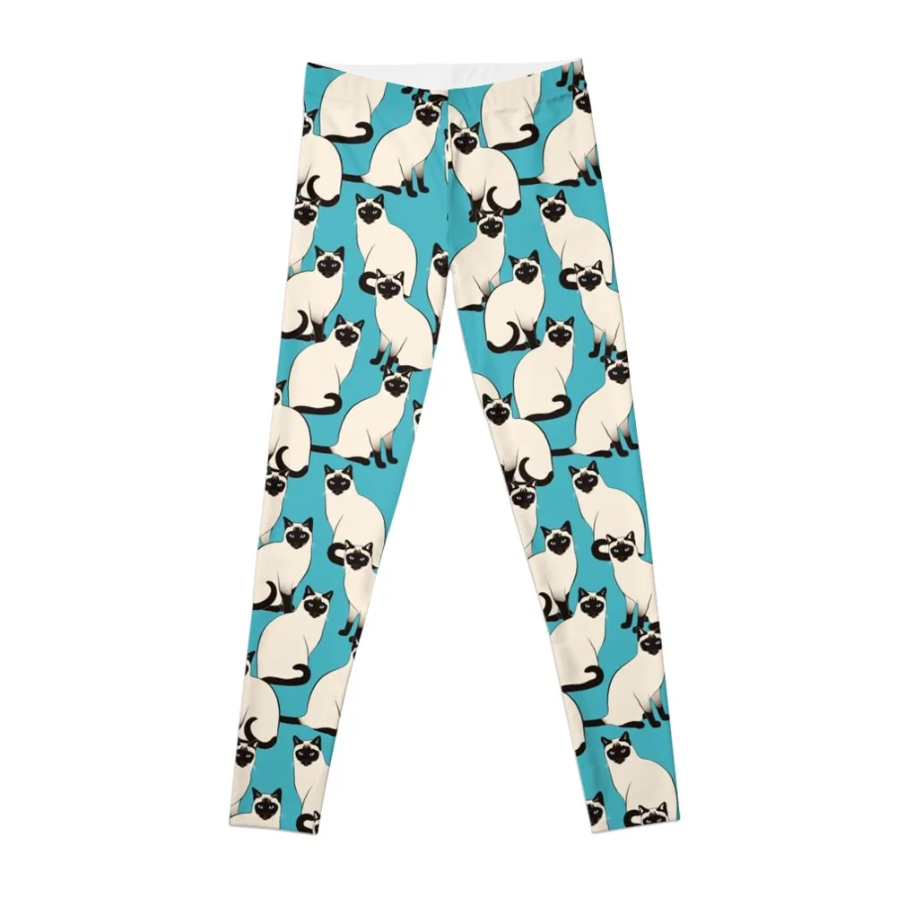 

Siamese Cats dense on turquoise Leggings sports woman gym Sportswear woman gym Womens Leggings