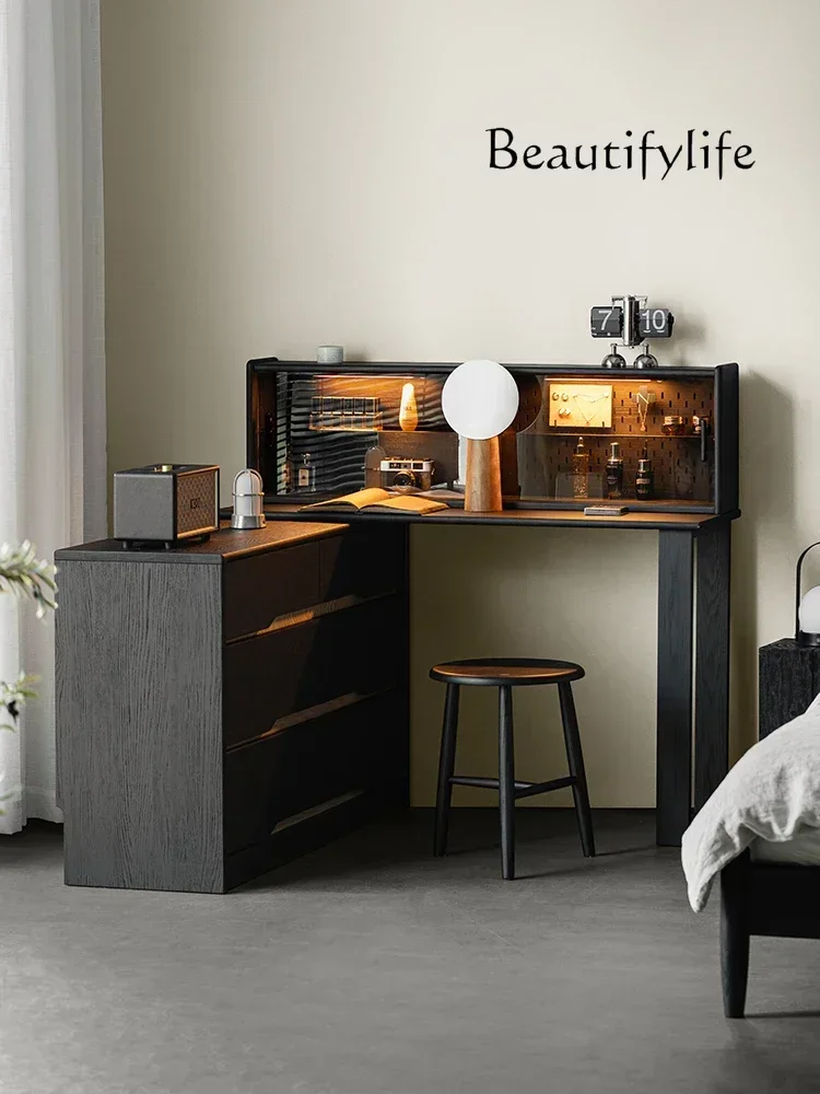 Dresser, chest, integrated solid wood corner makeup, black ash wood, bedroom, double table at the end of the bed