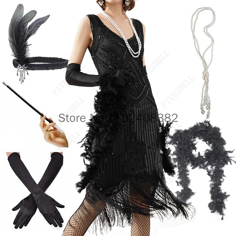 Plus Size3XL Women's 1920s Vintage Sequin Full Fringed Deco Inspired Flapper Dress Roaring 20s Great Gatsby Dress Vestidos