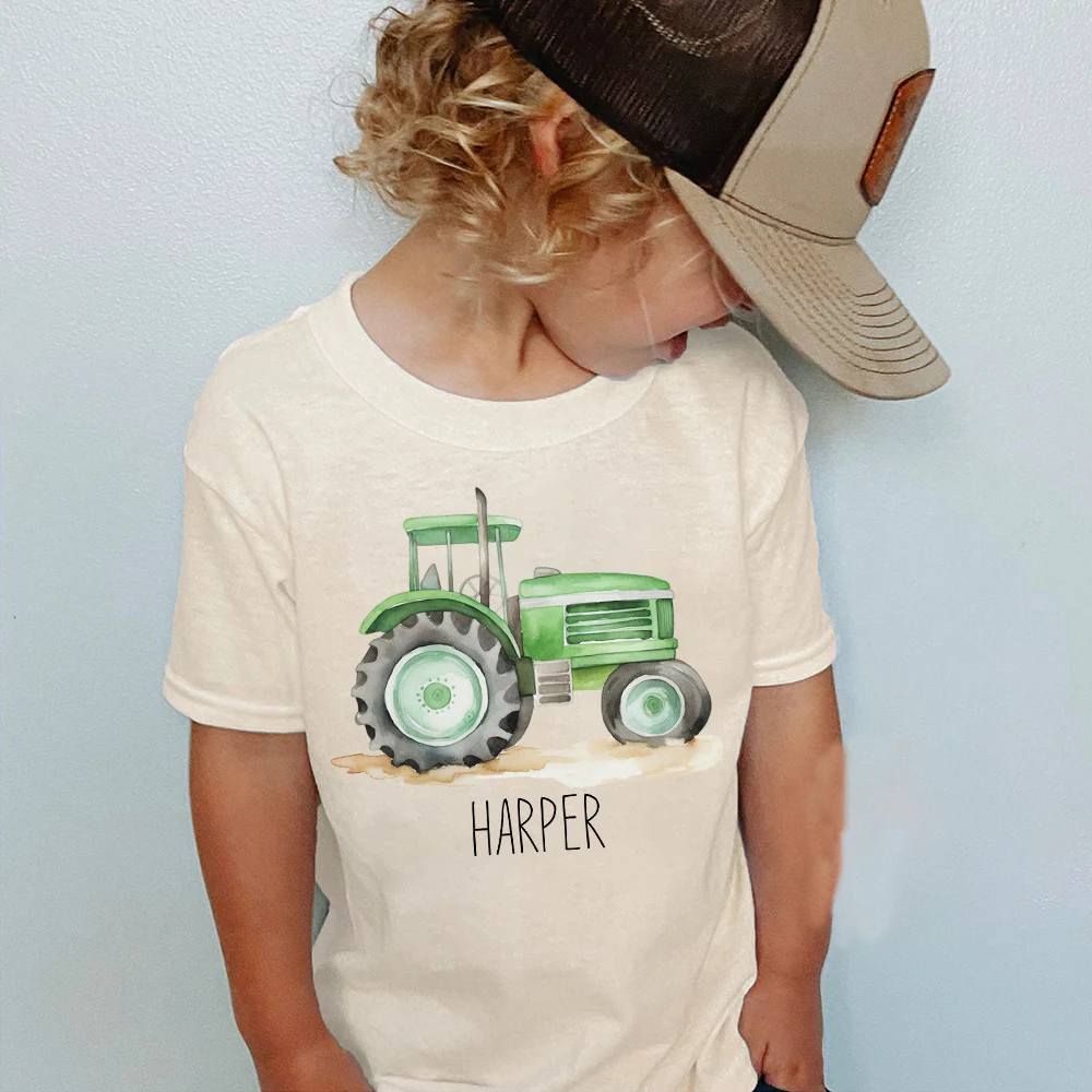 Personalized Tractor Toddler Shirt Halloween Kids T-Shirt Custom Name Farm Tractor Tee Boho Natural Kids Shirts