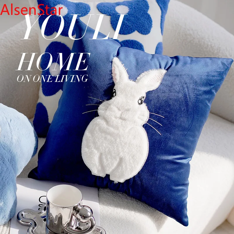 

Nordic Style Plush Pillow, Lovely Blue, INS Flower Animals, Rabbits Seat Cushions, Sofa, Living Room, Bedside Pillow, Home Decor