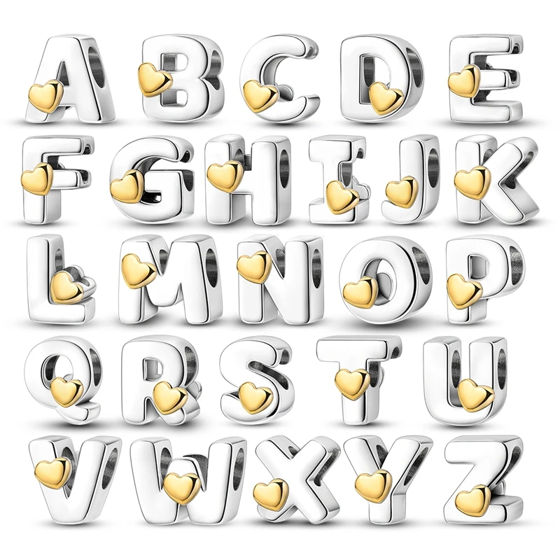 

925 Sterling Silver 26 English Letters A-Z Alphabet Charm Bead Fit Original Bangle Bracelet Pendant Dangle DIY Jewelry Gift 1Set