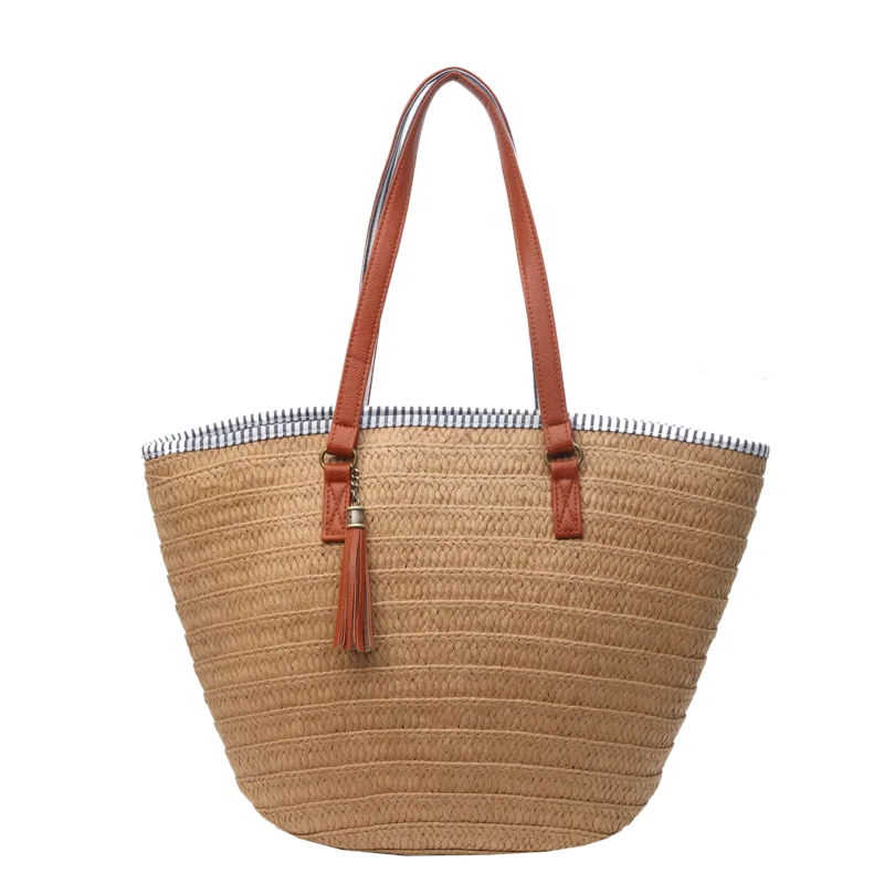 Straw Braid Solid Large Capacity Shoulder Bags Simple Casual Vacation Tassel Bags for Women 2024 High Quality Hot Sale in Summer