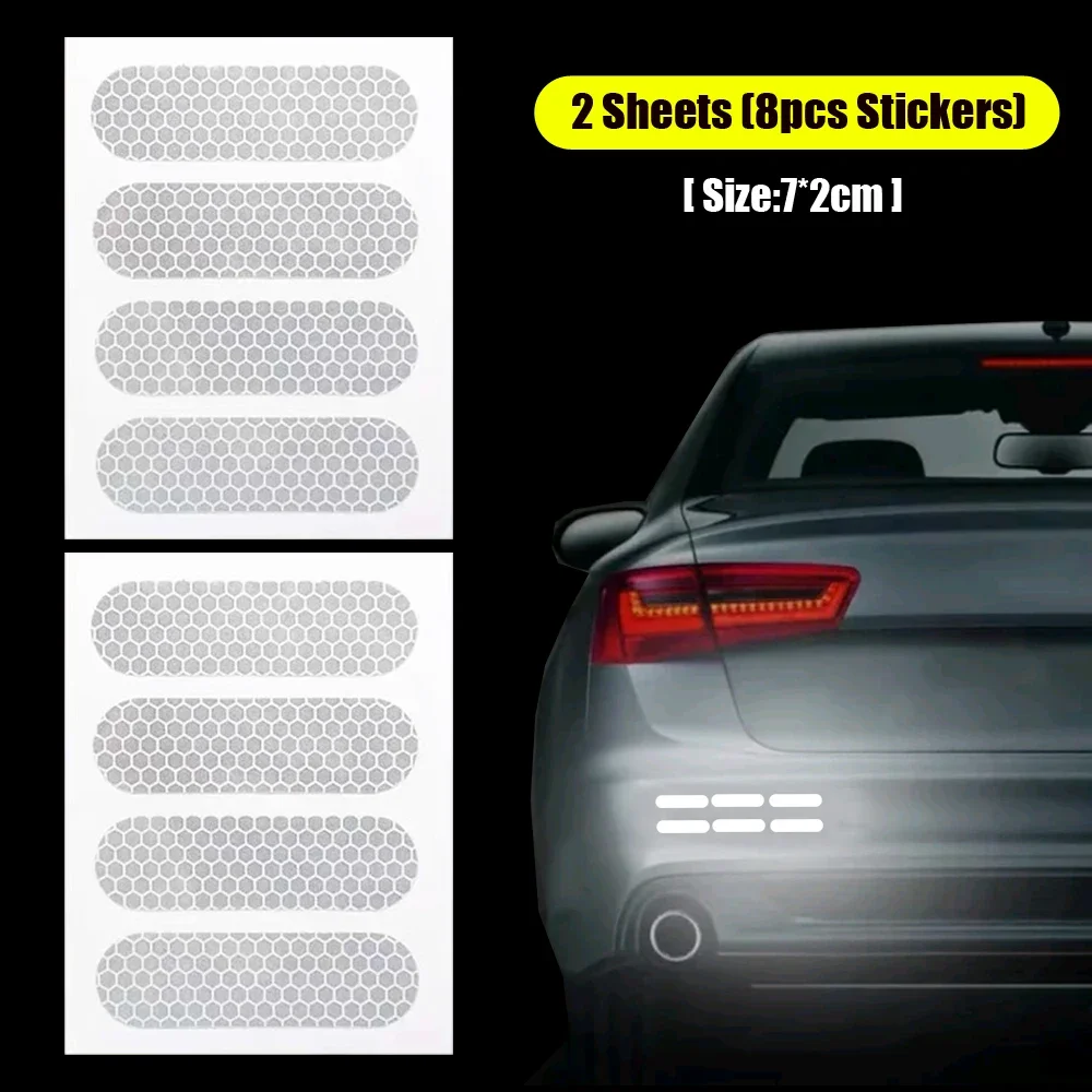 8pcs White Motorcycle Helmet Reflective Strips Stickers Motorcycle Reflector Warning Mark Universal Motorcycle Decor Accessories