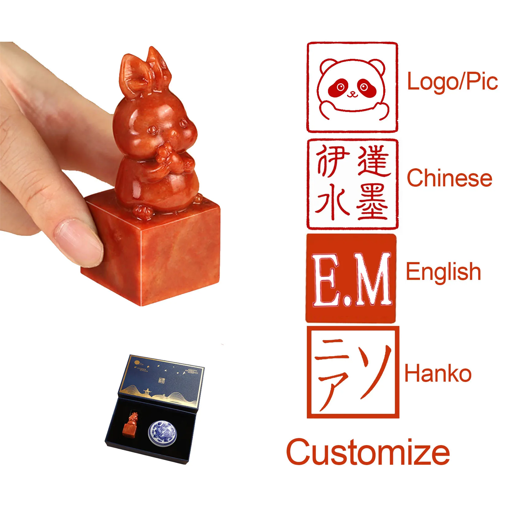 

Шушань, каменный штамп с именем, милый кролик, резной штамп для каллиграфии, подарки, персонализированный штамп на заказ, красный 2,5 см, квадратная печать