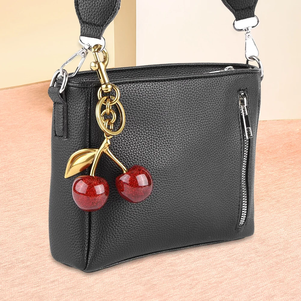 

Cherry Bag Charm Keychain Pendant with Key Ring and Clip Handbag Pendant Keychain Sparkling Purse Charm Accessory for Women