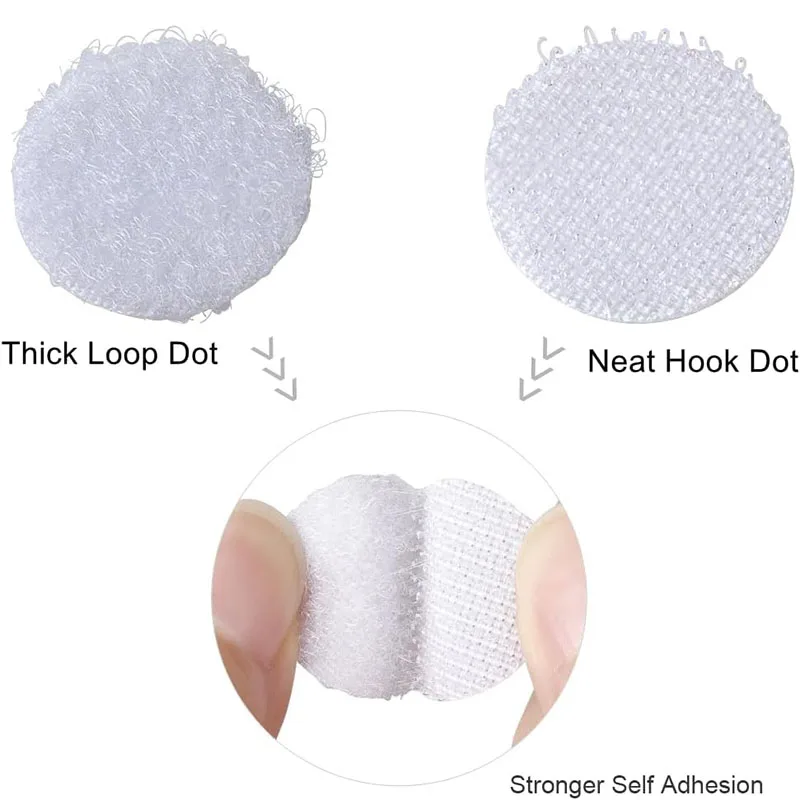 100 pairs Self Adhesive Dots Strong Sticky Back Nylon Hook and Loop Strips Glue Tapes, Perfect for School,Office, Home