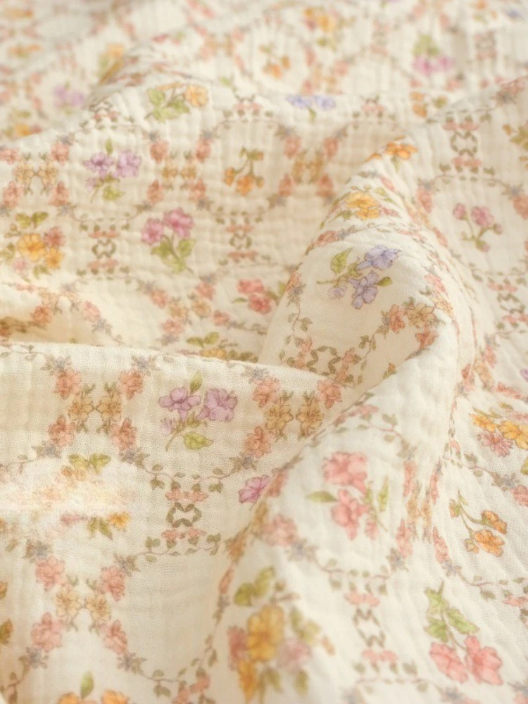 135x50 cm coton fleuri Double couche crêpe bébé bavoir cheveux cravate pyjamas serviette tissu à coudre