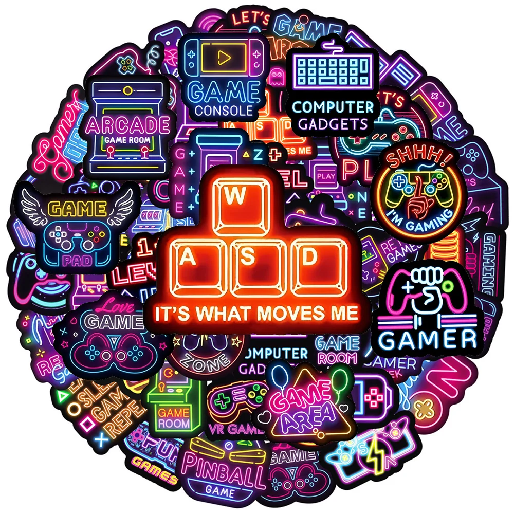 10/30/50 قطعة النيون خمر لعبة فيديو ملصقات الكرتون مقاوم للماء الكتابة على الجدران المحمول الهاتف سيارة كول الشارات ملصق الاطفال DIY بها بنفسك اللعب