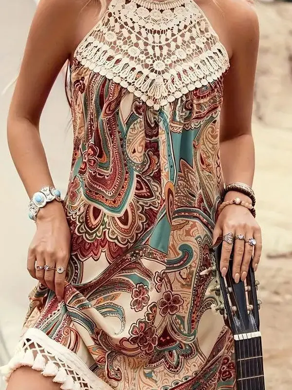 

Женская кружевная лоскутная юбка Dr Svel с принтом, повседневное летнее платье, тонкий материал, полиэфирная ткань