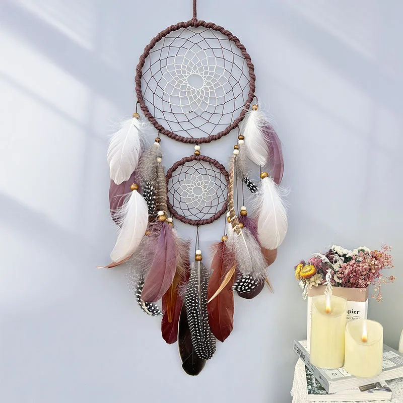 4 Colors Dream Catcher Handmade Feathers Wind Chimes Wall Pendants Bedroom Hanging Ornaments Birthday Festival Gifts Home Decor