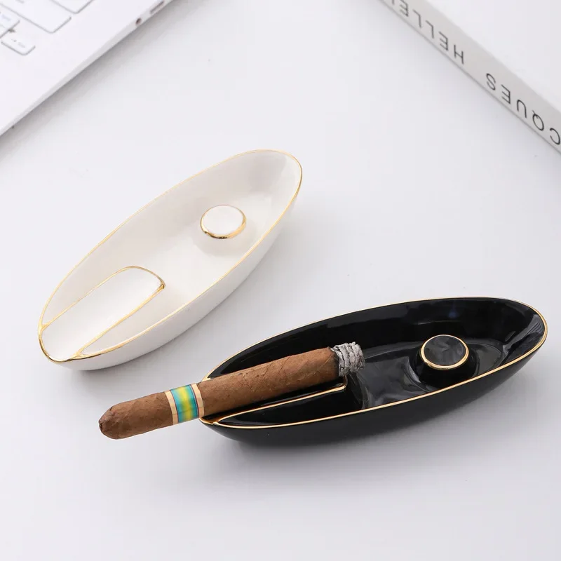 Ceramic Gold-painted Cigar Ashtray Creative Personality Fashion Trend Household Portable Cigar Ashtray Special Cigar Accessories