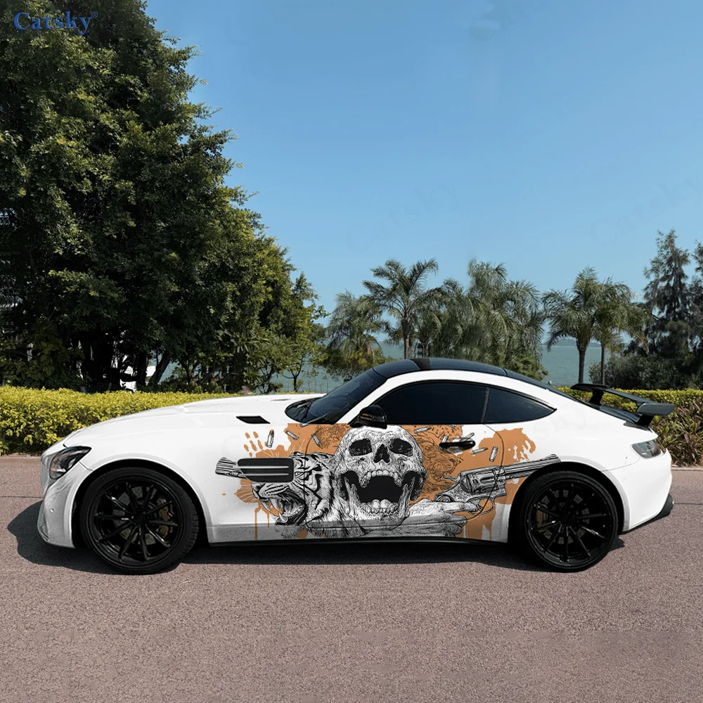 

Dark Punk Skull Tiger Car Vinyl Wraps Decal Self-adhesive PVC Sticker Suitable for Trucks SUV Decoration Auto Accessories Gift