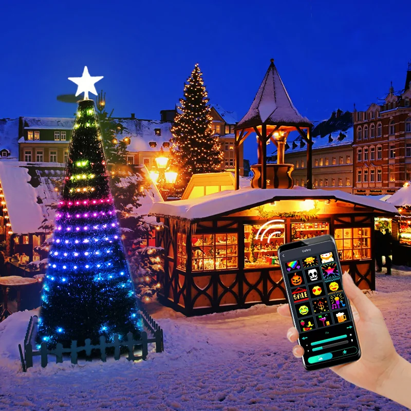 DC5V Addressable RGB Christmas Tree Toppers Decoration Lights Multicolor Changing APP Control Fairy LED Star String Light Kit