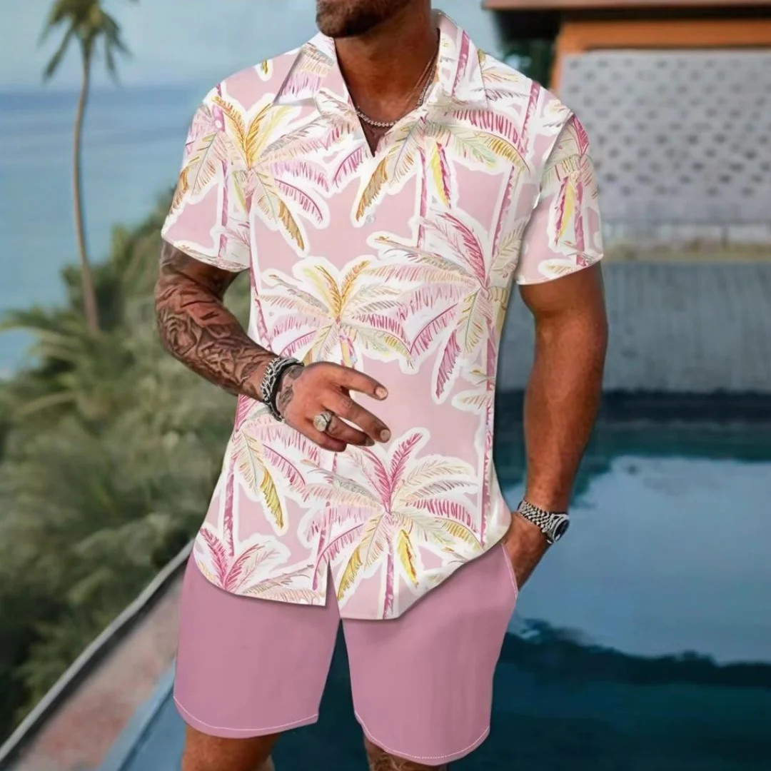 

Hawaiian Men's Shirt Set Men Flower Print Fashion Pattern Summer Fashion Casual Daily Large Button Down Shirt Shorts 2 Piece Set