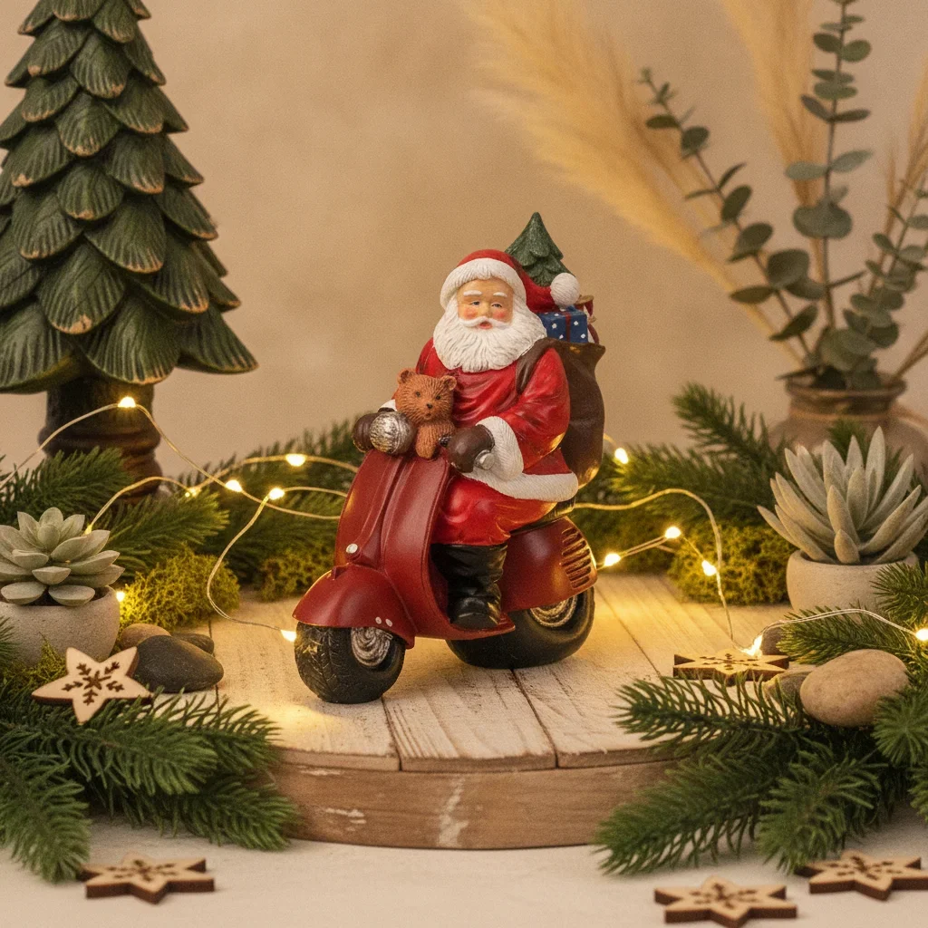 VILEAD Santa Claus Riding Green Tractor Figurine Resin Artistic Home Decoration ChristmasGift For Room Desk Interior Accessories