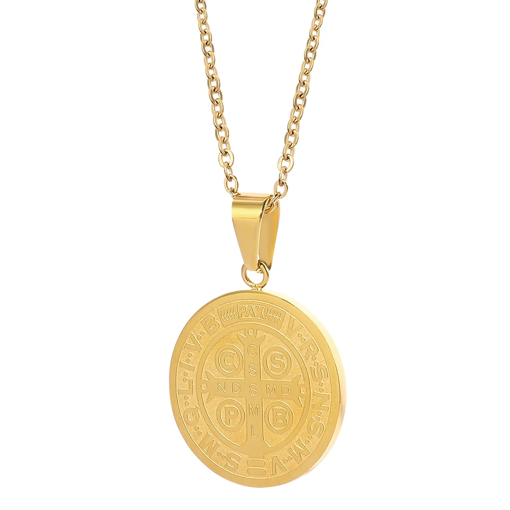 الكاثوليكية سانت بنديكت ميدالية قلادة قلادة |   قلادة سان بينيتو من الفولاذ المقاوم للصدأ للجنسين للنساء والرجال