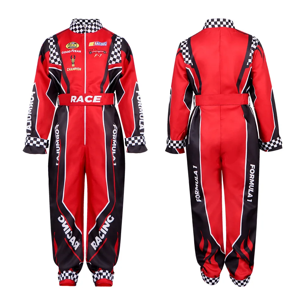 Adult Kids Racer Cosplay Costume Red Classic One-Piece Training Racing Uniform Suit Children Men Karting Jersey Clothing image 2