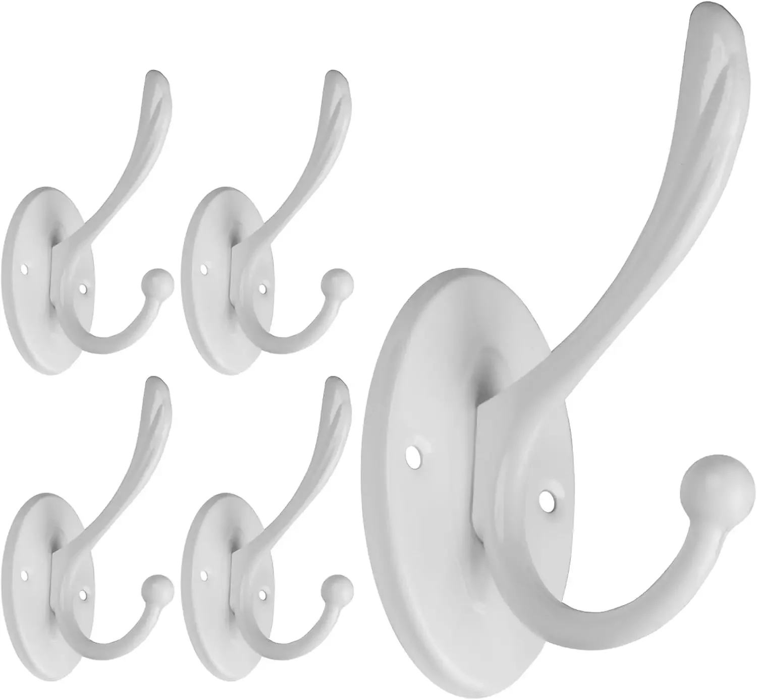 

5 Heavy Duty White Wall Hooks for Coats Towels Hats Keys with Screws, Farmhouse Style Metal Hooks for Bathroom Entryway