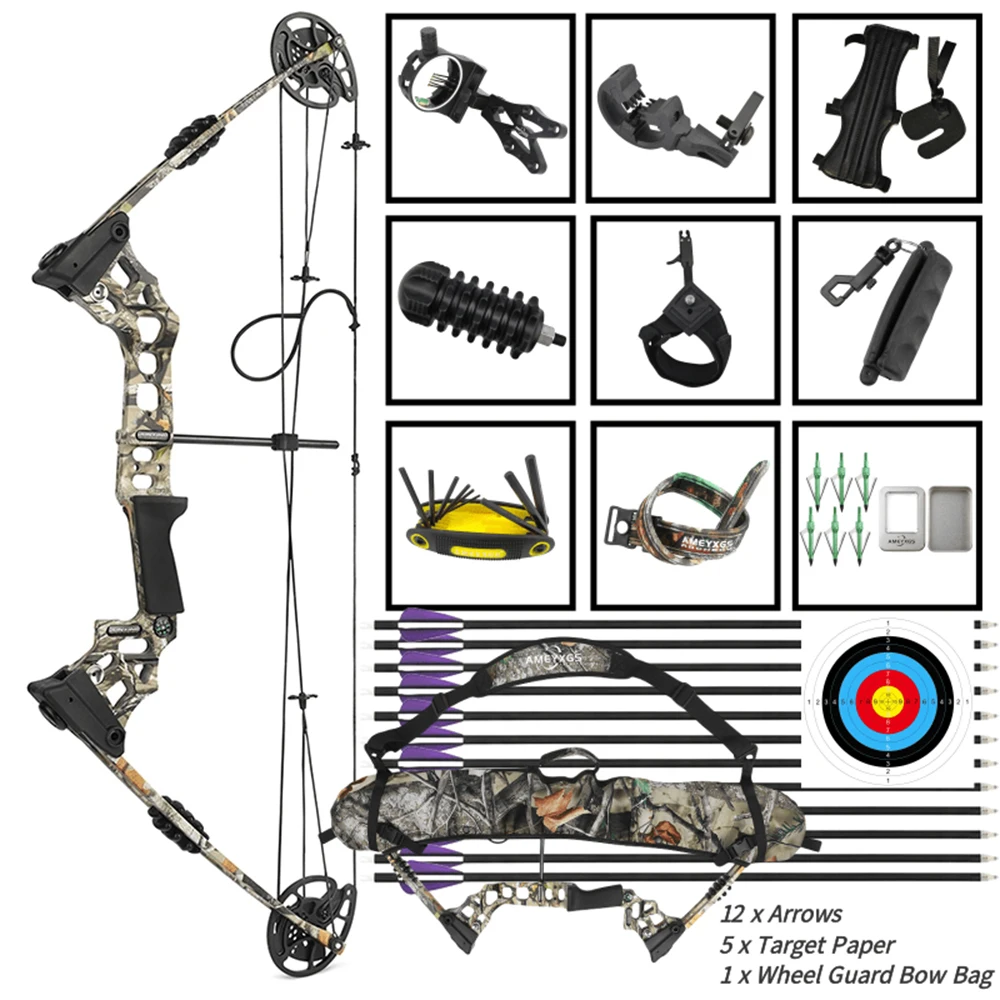

Archery 20-70 Lbs Pulley Bow 320FPS Compound Bow Carbon Arrows Sight Release Right Hand Hunting Outdoor Shooting Target Practice