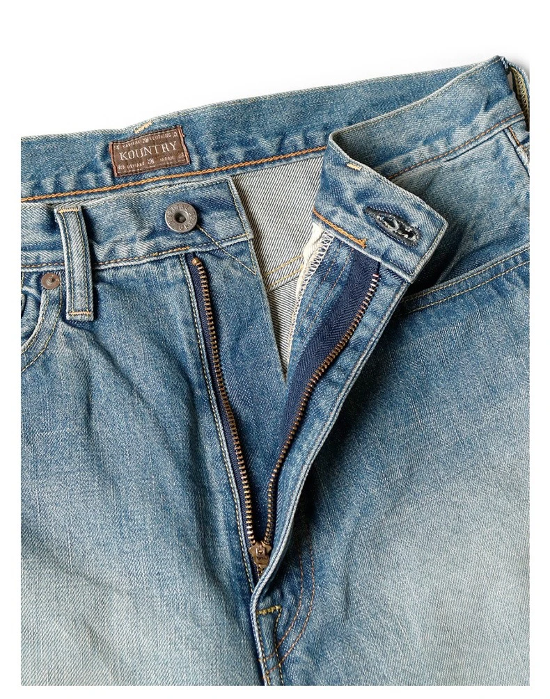 KAPITAL HirMi23SS-Shorts en Denim pour Homme, Teint en Bleu, Rétro, Fait à Vieux Lavage, Rivet Coloré, Incrusté de Diamants et Gemmes